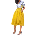 Элегантные желтые юбки до середины икры, весенние юбки с карманами для женщин, трапециевидные юбки на молнии по индивидуальному заказу