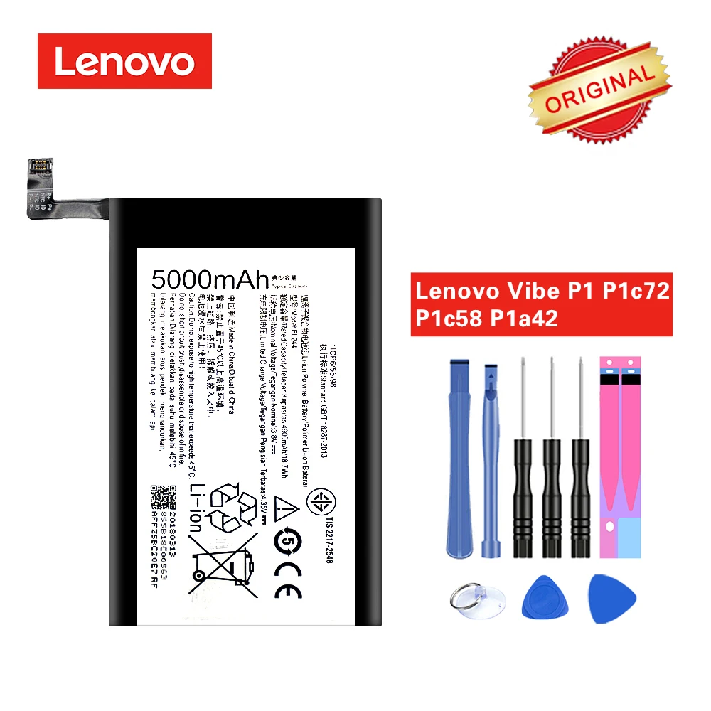 Аккумулятор BL244 литий ионный для Lenovo Vibe P1 P1A42 P1C58 P1C72 5000 мАч|Аккумуляторы мобильных