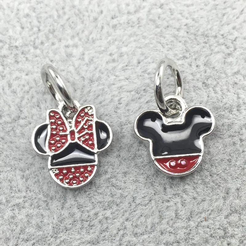 Мини Микки болтаются с черной и красной эмалью кулон Европейский бисер Подходит