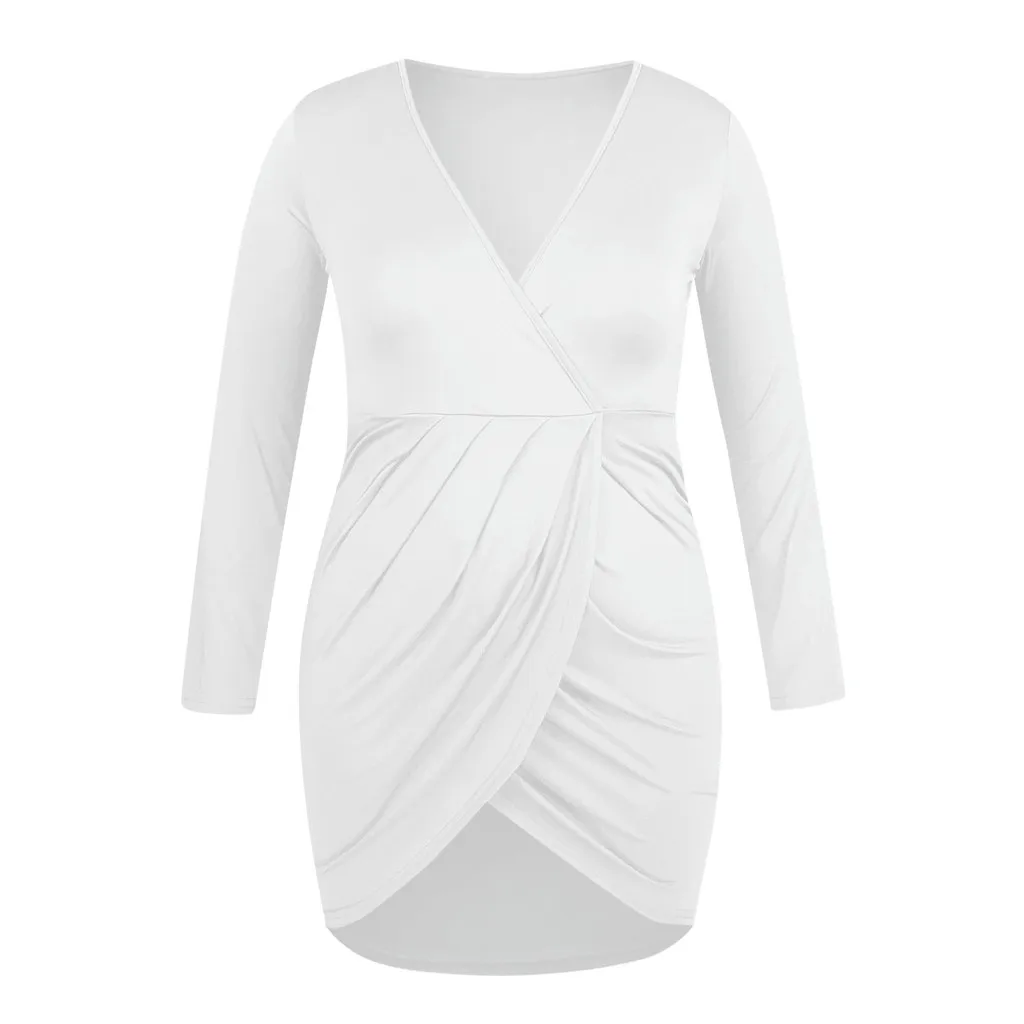Large Size Women Dress Summer Women Large Size Solid Casual Sexy Deep V-neck Bag Hip Fat Mini Dress vestido festa