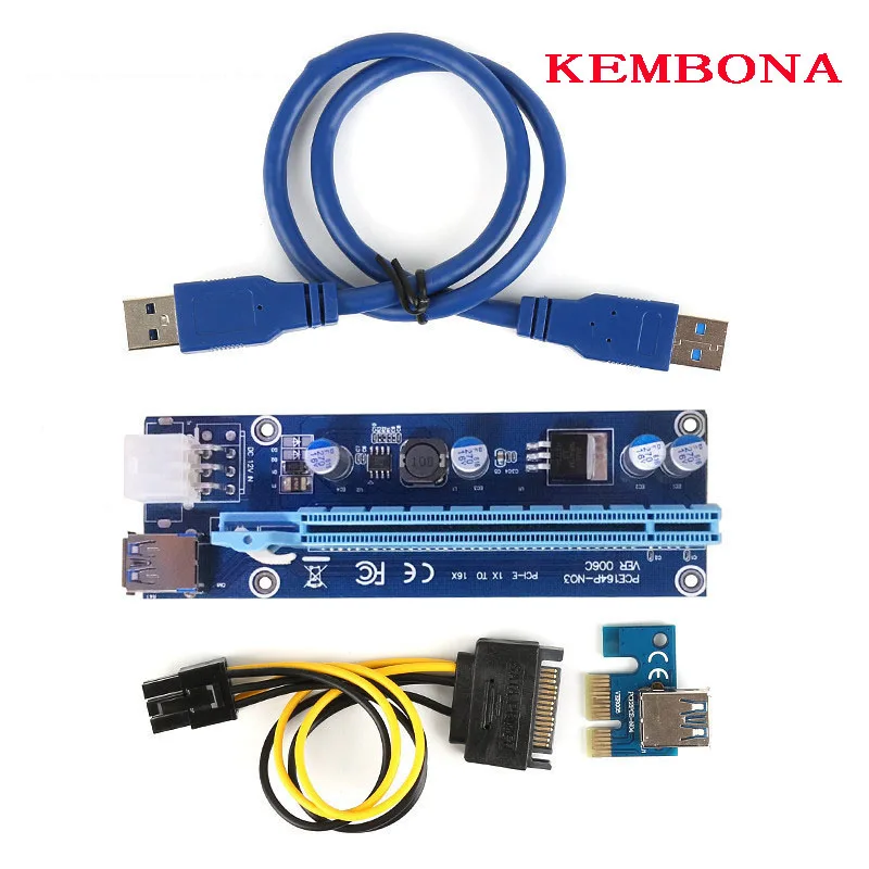 Удлинительный кабель KEMBONA 60 см PCI E Express 1 16 x USB 3 0 с блоком питания Molex для майнинга
