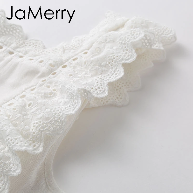 JaMerry, винтажный, хлопковый, льняной, с оборками, с вышивкой, женский комбинезон, элегантный, с вырезами, с поясом, длинный детский комбинезон, повседневные Комбинезоны