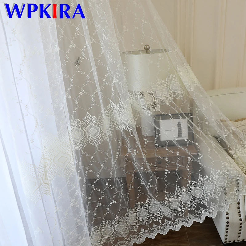 Европейский Ромбический кружевной вышитый белый занавес для гостиной спальни отвесная вуаль оконная панель дикий Тюль настроить M091D3