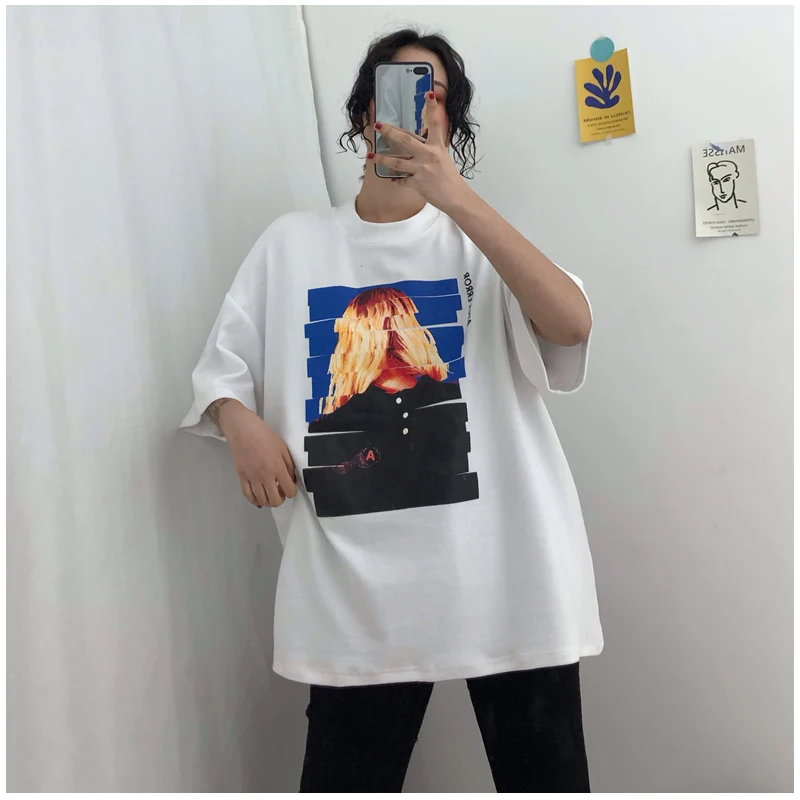 2019 new Korean Summer Tops Women's Clothing Ulzzang O-Neck Casual Oversized T Shirt Print Harajuku Top Aesthetic Clothes | Женская