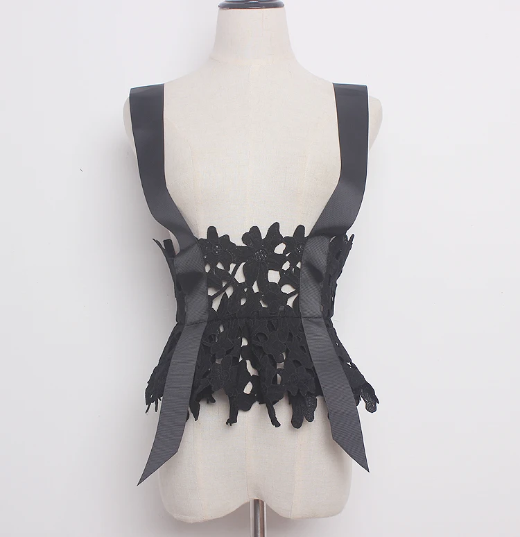 Модный черно-белый кружевной широкий корсет с воланами на талии для женщин, корсет под грудь, топ, кружевной корсет, пояс в форме тела, кружево