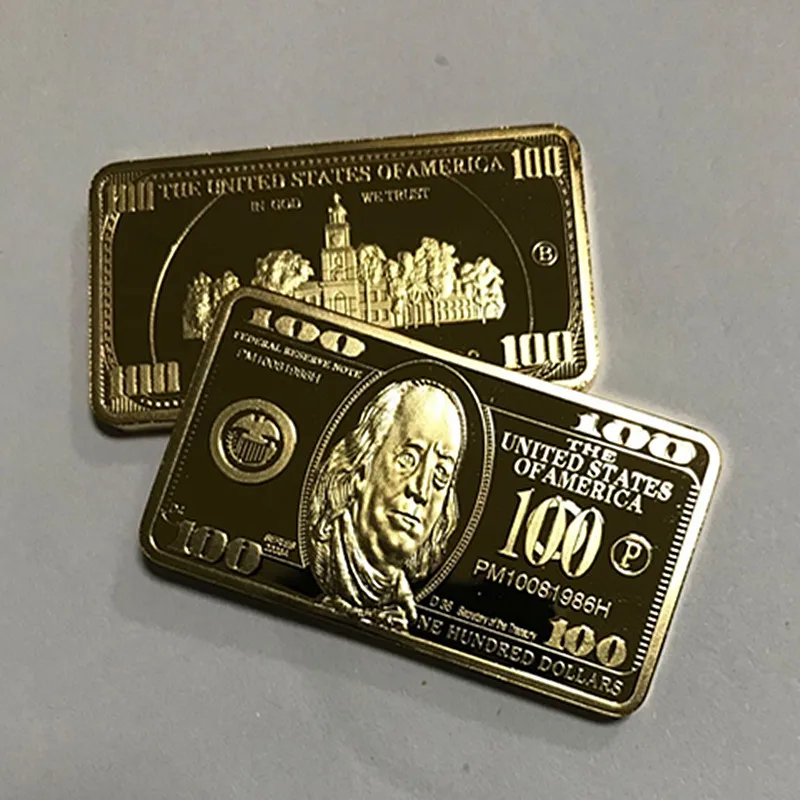 Бейдж с покрытием из настоящего золота 100 долларов 1 унция 24 К 50x28 мм сувенирная