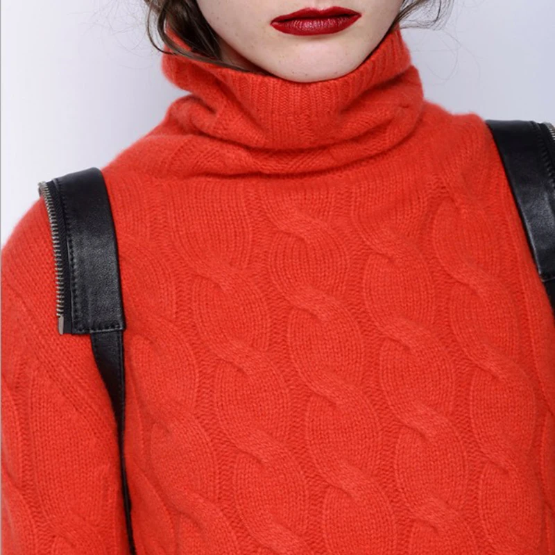 winter sweater women high collar 100% pure cashmere female thick 2017 new twist pattern bottoming warm pullover | Женская одежда