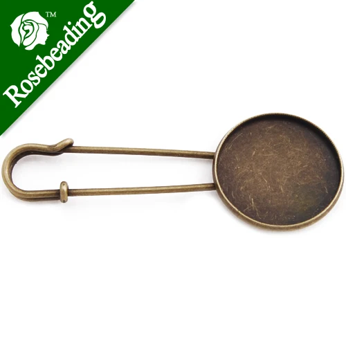 

57MM Length Antique Bronze Plated shallow bottom Copper Brooch blank,with 25mm Round Bezel,fit 25mm cabochon,sold 20pcs per pkg