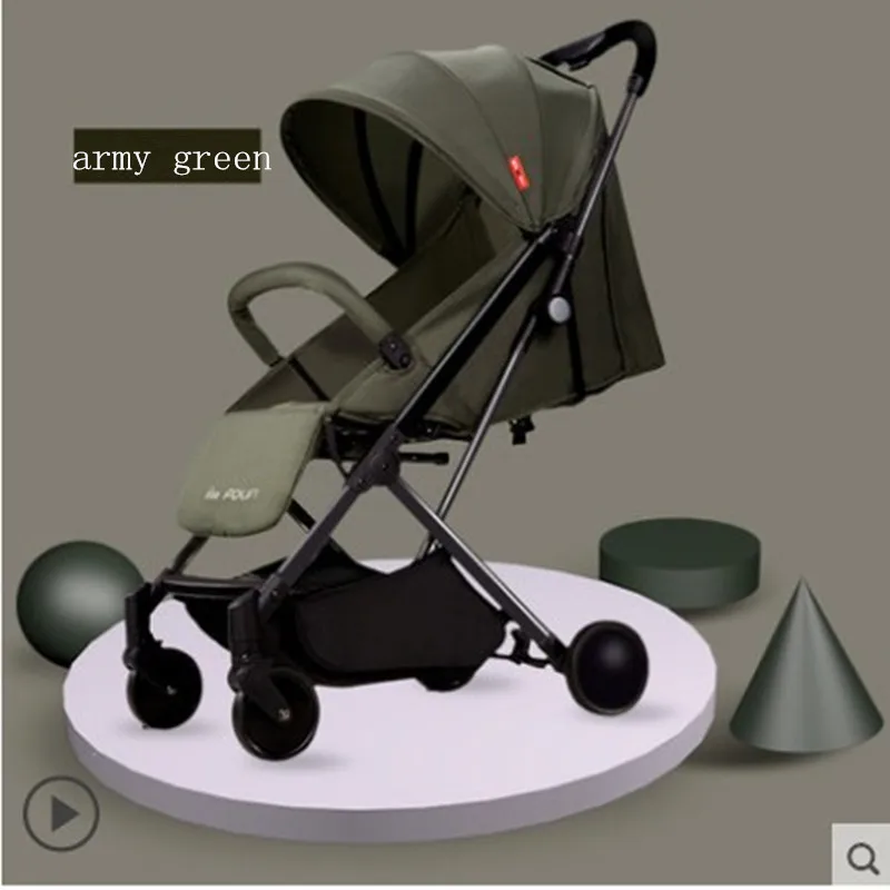army green Детская тележка, переносная складная детская тележка, четырехколесная тяга, может сидеть в откидывающейся машине с зонтиком - Цвет: army green