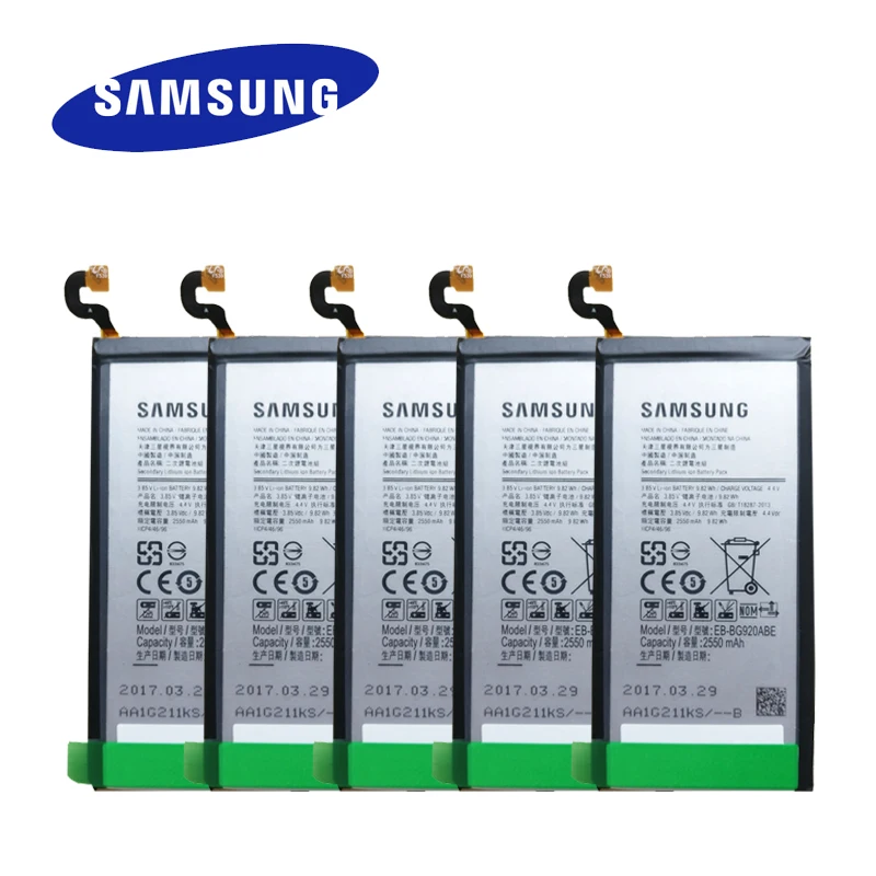5 шт. оригинальный EB BG920ABE батареи для Samsung Galaxy S6 SM G920 2550mAh литий ионный аккумулятор