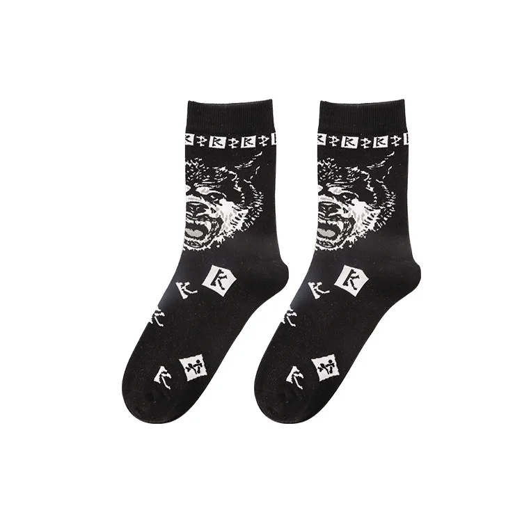 wolf socks Женские милые хлопковые носки с забавными покемонами, милые розовые носки с буквами, цветные носки с орлом в шахматном стиле, женские счастливые носки, Ne76830 - Цвет: wolf socks