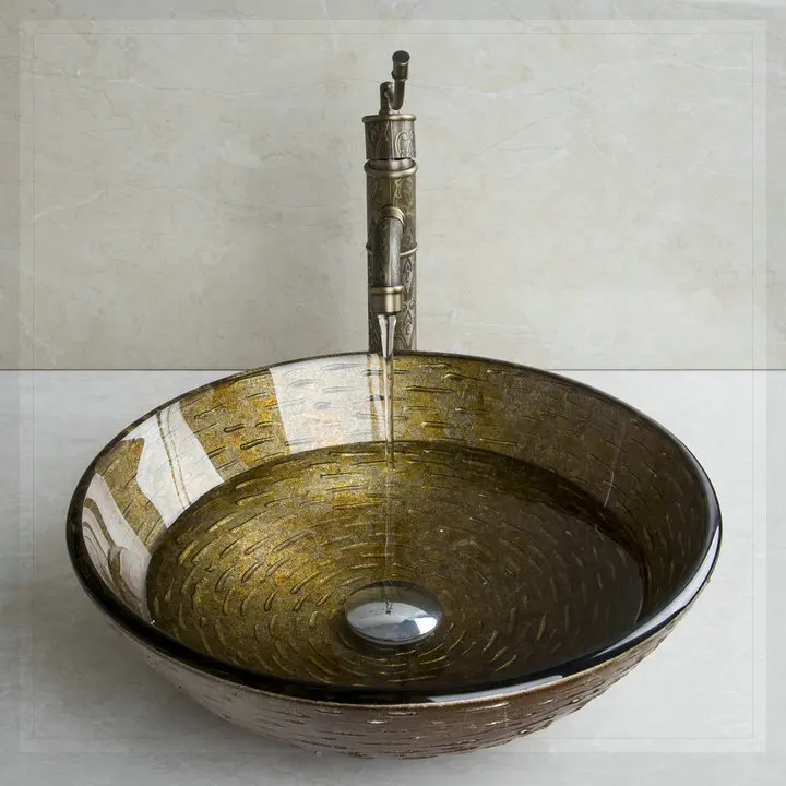 2014 Hand-Painted Waterfall Brand Washbasin Lavatory Tempered Glass Sink Bath HS639196006 Combine Brass Faucets Mixers &amp Taps to |