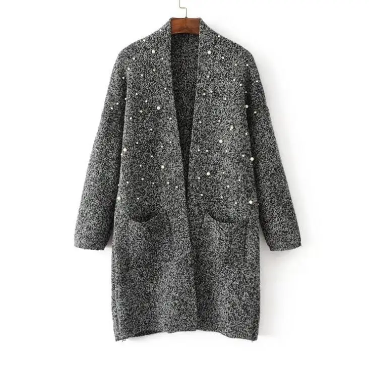 Women's Beading knitting Cardigan Studded Sweater Fall New Long Style Pure Color Loose Large Size Casual Outside CH341 |
