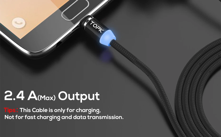 Магнитный кабель TOPK R-Line2, 1 м и 2 м, кабель Micro USB, светодиодный, индикатор, нейлоновая оплетка, Магнитный зарядный кабель для samsung S7 Edge