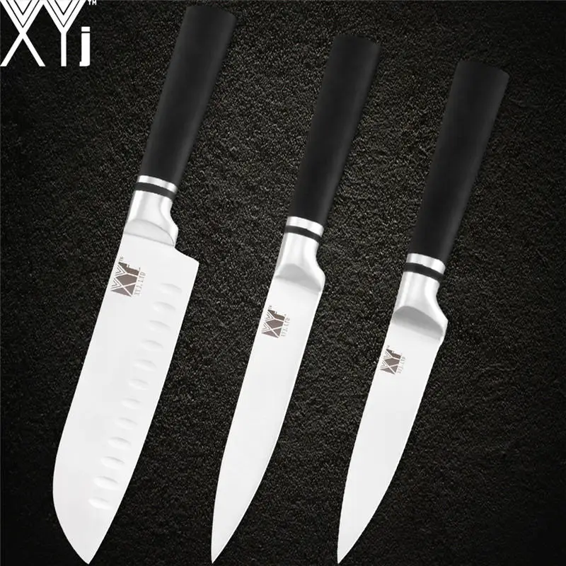 XYj, кухонный нож, аксессуары, острый, японский стиль, набор ножей из нержавеющей стали, черная ручка, " 8" " 7" " 3,5", кухонный нож - Цвет: 3 PCS Set