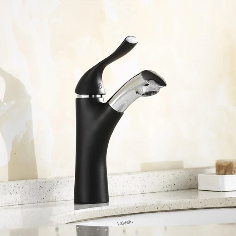

Copper Pull Out Bathroom Sink Faucet Hot and Cold Water Mixer Crane Square Basin Sink Tap