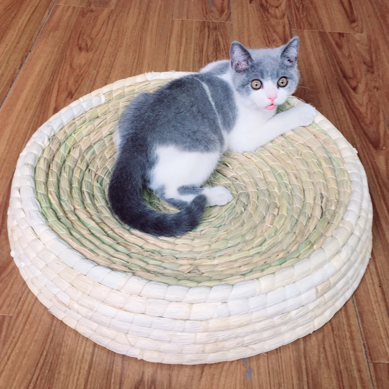 Кошка котенок Кровать Дом щенок мини домашних животных матрас для собачьей лежанки кошка спальный мешок туннель натуральный рис солома ручной работы Круглый Питомник