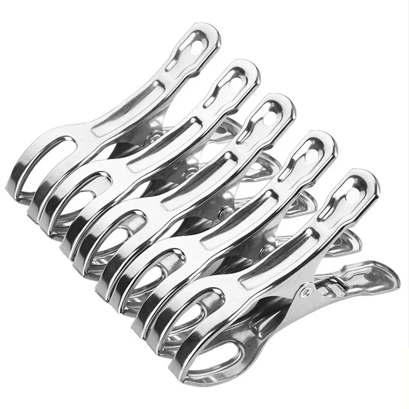 Laundry Drying Hanger Metal Clamps Clothes Peg Quilt Clamp Food Sealing Clip Stainless Steel 1 Set Multifunction Windproof | Дом и сад