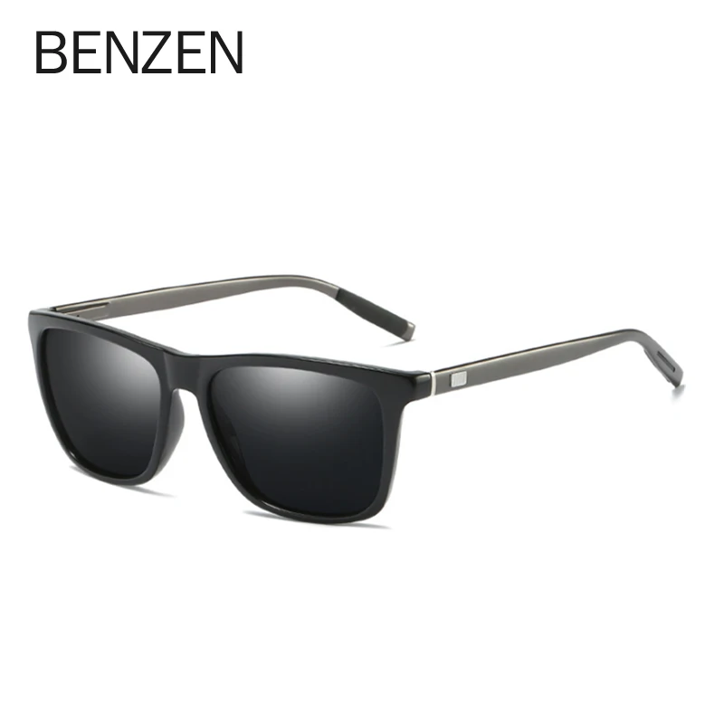 BLACK GREY BENZEN поляризационные солнцезащитные очки для мужчин, фирменный дизайн, классические прямоугольные солнцезащитные очки для мужчин, очки для вождения, винтажные очки 9368 - Цвет линз: BLACK GREY