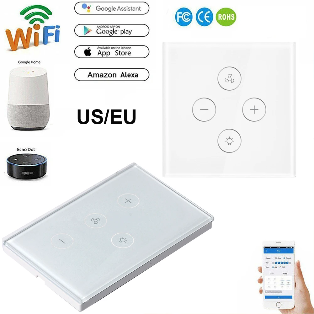 Переключатель потолочного вентилятора ЕС США Smart WiFi выключатель света сенсорный настенный выключатель питания приложение дистанционное управление для Alexa/Echo Home
