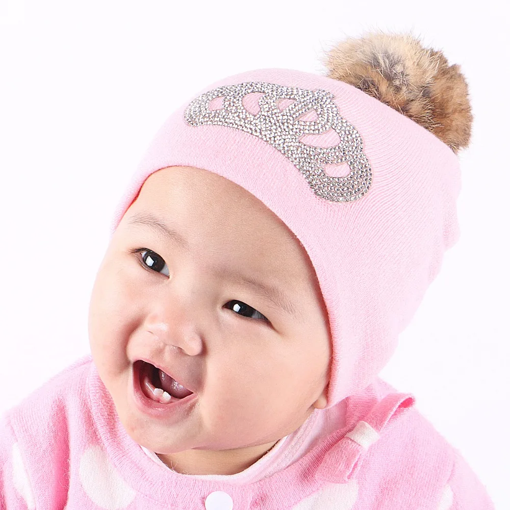 Для мальчиков и девочек Модная вязаная зимняя шапка со стразами корона Дети