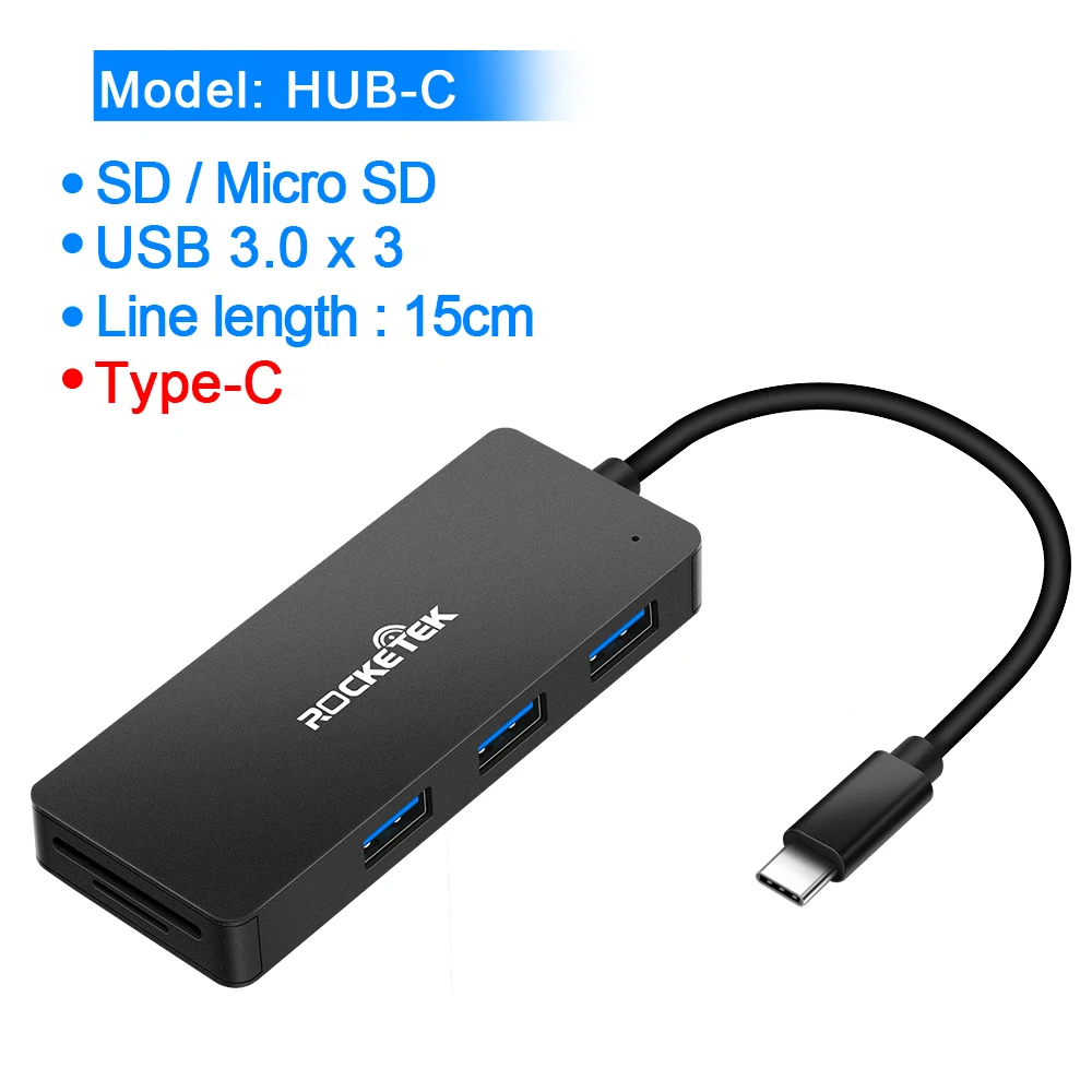 HUB-C Rocketek алюминиевый сплав usb-хаб с кардридером 3 порта USB 3,0 type c разветвитель Micro USB порт питания для ноутбука iMac - Цвет: HUB-C
