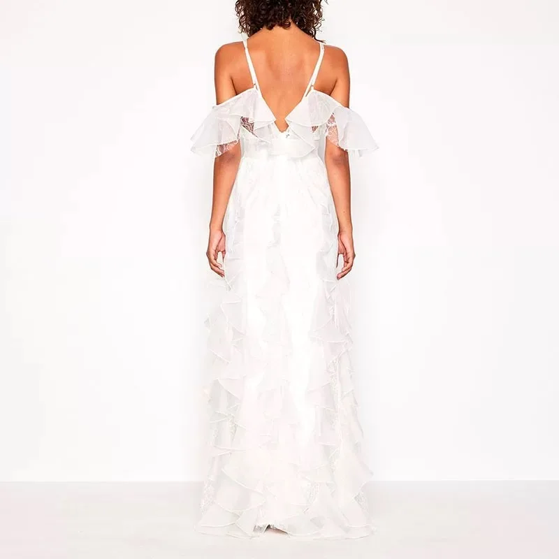 Вечернее платье 2019 модное на бретельках с открытой спиной и v-образным вырезом