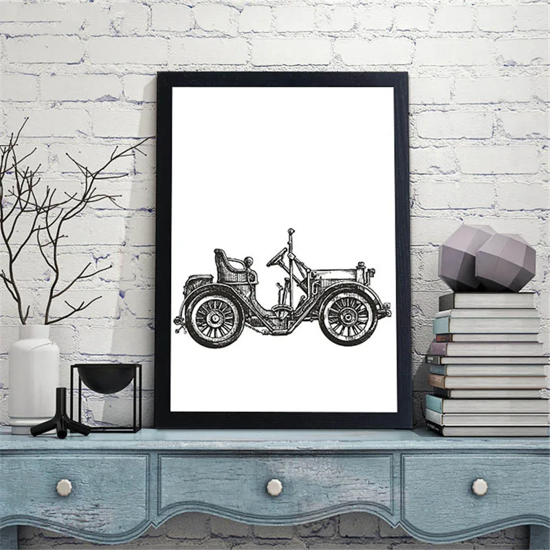 Modern Black And White Minimalist Poster Print Bedroom Wall Vintage Old Car Painting Nordic Canvas Pictures Home Decor Framework | Дом и сад