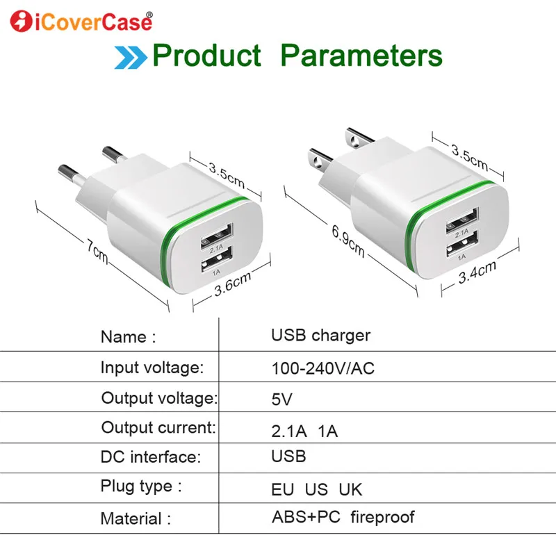5V 2.1A EU US Plug два порта легкое зарядное устройство для Xiaomi Redmi Note 3 4 4A 4X 5 Pro 5A Plus кабель