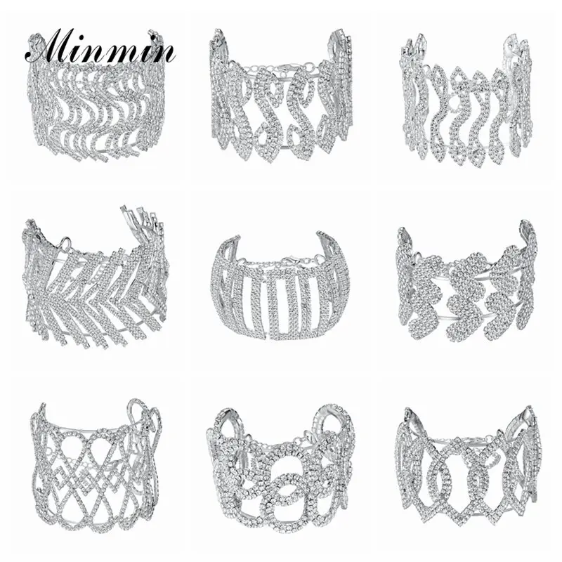Minmin роскошные серебряные браслеты с кристаллами на свадьбу и выпускной для