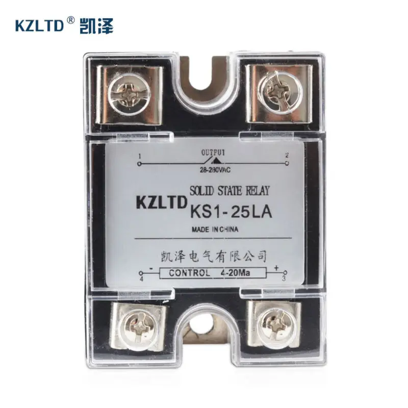 

SSR-25LA 4-20MA to AC Relay Output 28~280V AC 1 Phase Solid State Relay 25A w/ Plastic Enclosure rele 220v 25a relais KS1-25LA