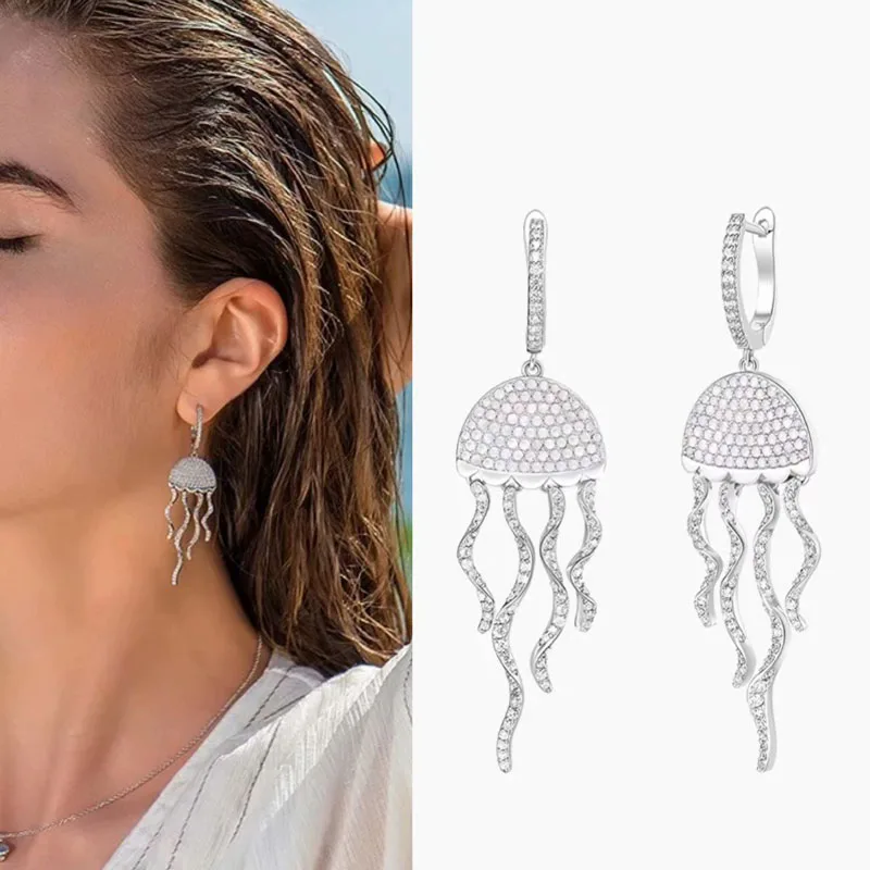 Женские серьги Медузы из серебра 925 пробы с фианитом|Серьги-подвески| |