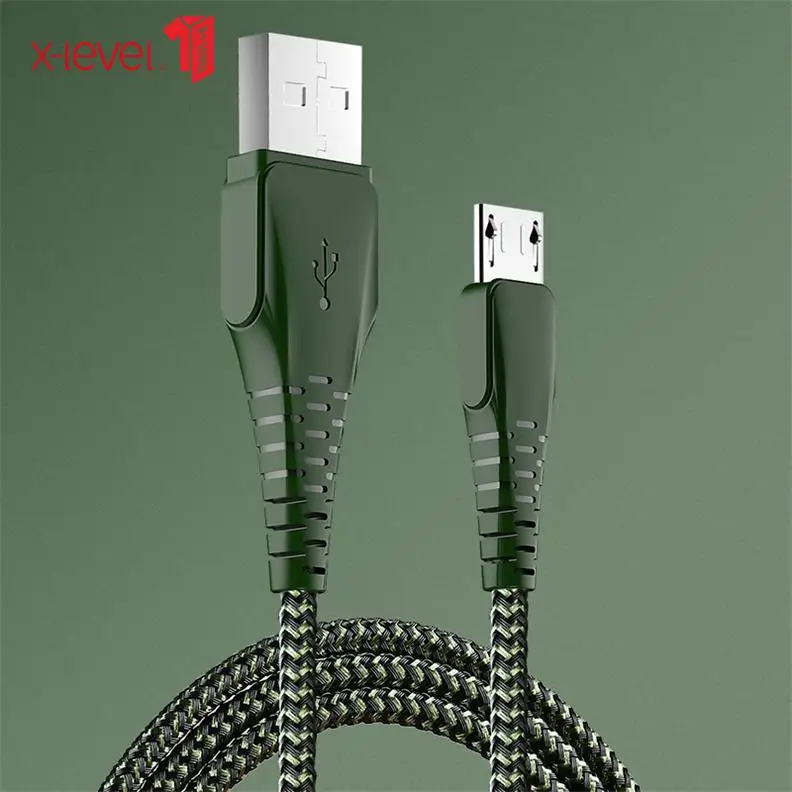 Green XLevel Micro USB кабель 2.0A нейлон Быстрая зарядка USB кабель для передачи данных для samsung Xiaomi LG планшет Android мобильный телефон usb зарядный шнур - Цвет: Green