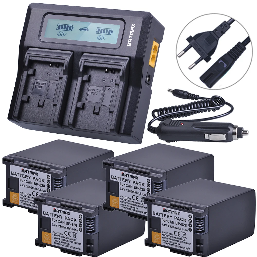 4x2900 mAh BP828 BP 828 батарея камеры + быстрое двойное зарядное устройство LCD для Canon 820 LEGRIA
