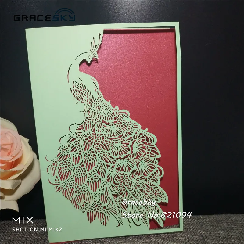 50pcs free shipping New Laser cut Hollow Elegance Phoenix paper Wedding invitation cards with inner sheet RSVP | Дом и сад
