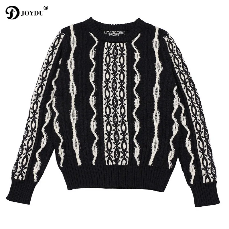 JOYDU Vintage Wool Pullover 2018 Designer Winter Sweater Women Jersey Knit Sweaters Black White Crochet Block Jumper casaco | Женская