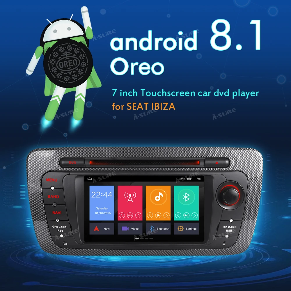 A-Sure 2 Din 7 'ɺndroid 8 1 радио Автомобильный GPS DVD плеер Sat Nav Навигация для Seat Ibiza 2009 2010