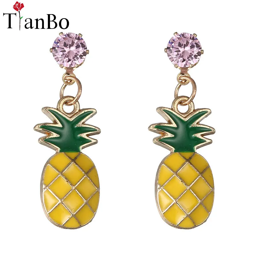 Серьги подвески TianBo с ананасом фруктами и фианитами|earrings for|dropping earrings for womenearrings