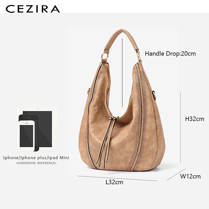CEZIRA новые модные женские сумки мягкие Дамские Сумки из искусственной кожи на плечо большие женские вместительные сумки на молнии с кисточками