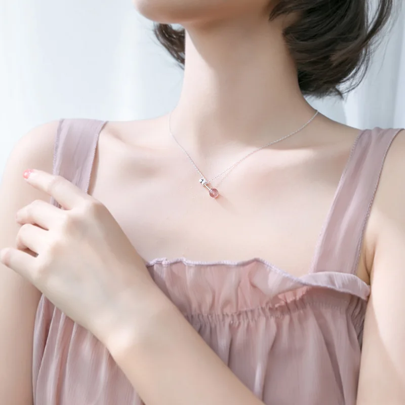 Женское ожерелье из серебра 100% пробы с кристаллом в виде клубники | Украшения и