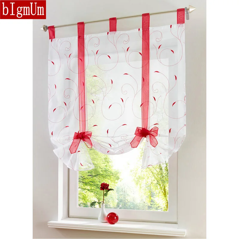 

Roman Lace Kitchen Curtains Embroidered Gauze Home Garden Screens Half Coffee Curtain Dust-proof Blinds Balcony Toilet Curtains