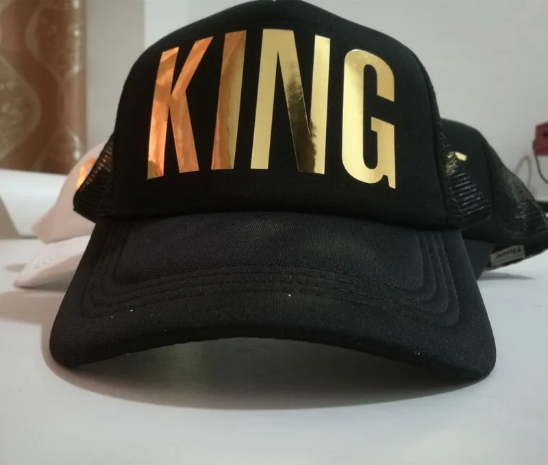 Кепка бейсболка KING QUEEN для мужчин и женщин с золотым блеском принтом белый черный
