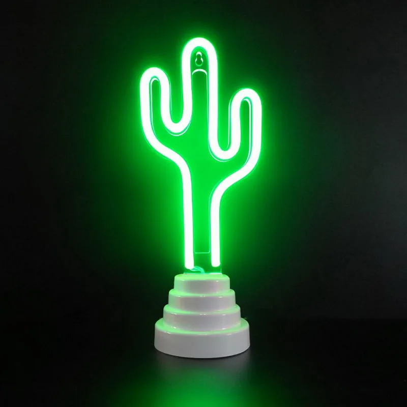 Cactus Светодиодный неоновый Ночной светильник, настольный ночник, фламинго, ангел, сердце, на батарейках, для дома, свадьбы, рождества, украшение - Испускаемый цвет: Cactus
