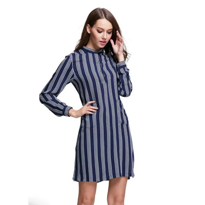 NFIVE бренд 2017 новое модное хлопковое Полосатое женское платье с длинным рукавом и