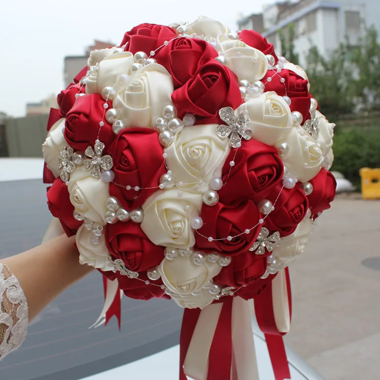 New Arrival Half Ball Handmade Satin Wedding Bouquet for European Wine Diamond Holding Flowers Custom Color Optioal | Свадьбы и