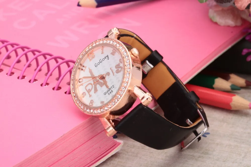 Женские кварцевые часы с кожаным ремешком Эйфелевой башней | Наручные