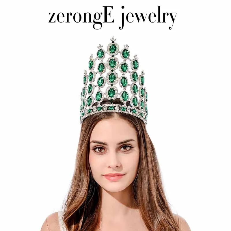 ZerongE jewelry7.8inch Роскошная диадема Miss Pageant большой коричневый цвет австрийская