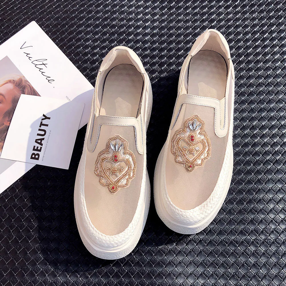 Женские лоферы на платформе роскошная обувь плоской подошве с вышивкой ручной