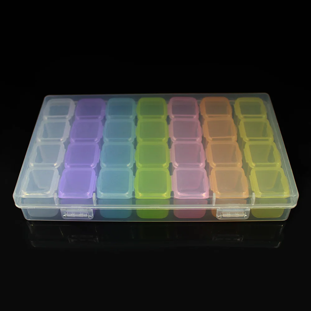 

1pcs 28 Slots Adjustable Plastic Storage Box&Pins Jewelry Diamond Beads Buttons holding Box Household Storage Box
