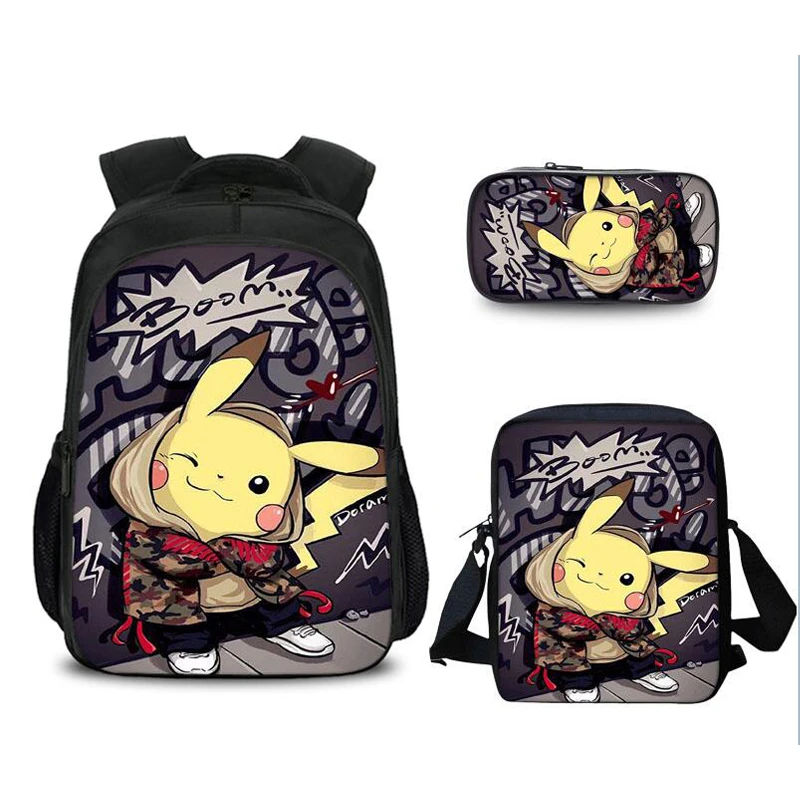 3 Pcs/set Cartoon Pokemon School Bags For Kids Detective Pikachu Anime Pattern School Backpack For Teen Boys Girls Curel Fancl